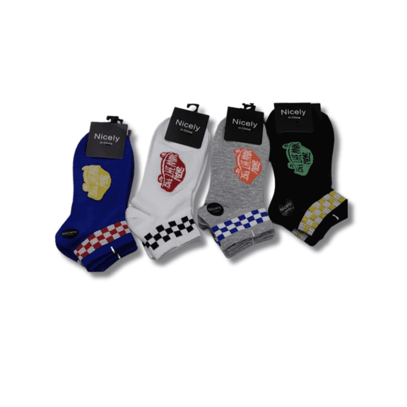 Men’s Cotton Ankle Socks – Mixed Colors with Graphic Print, 4-Pack