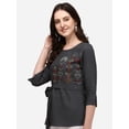thumbnail image 4 of Prettify Women's Rayon Embroidered Regular Top Round Neck 3/4 Sleeve Top! This regular dark grey top features a round neck, 3/4-sleeves, embroidery, and is a perfect wardrobe staple for parties., 4 of 5