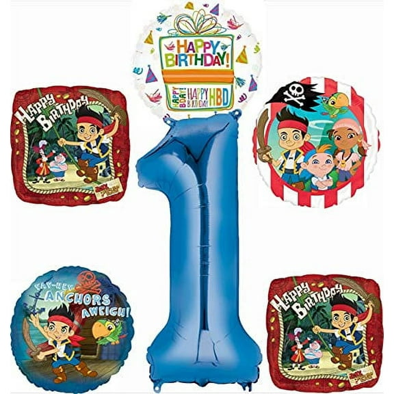 Jake and the Neverland Pirates Party Supplies 1st Birthday Balloon Bouquet Decorations 6pc set