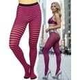 thumbnail image 4 of ToBeInStyle Women's Colorful Opaque Striped Tights Pantyhose Stocking Hosiery - Black/Fuchsia - One Size, 4 of 7