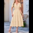 thumbnail image 4 of Vestido Midi Bohemio de Playa para Mujer, Informal, Ligero, de Verano, con Mangas , Escote en V y Cintura Elástica, con Bolsillos. Albaricoque XL, 4 of 8