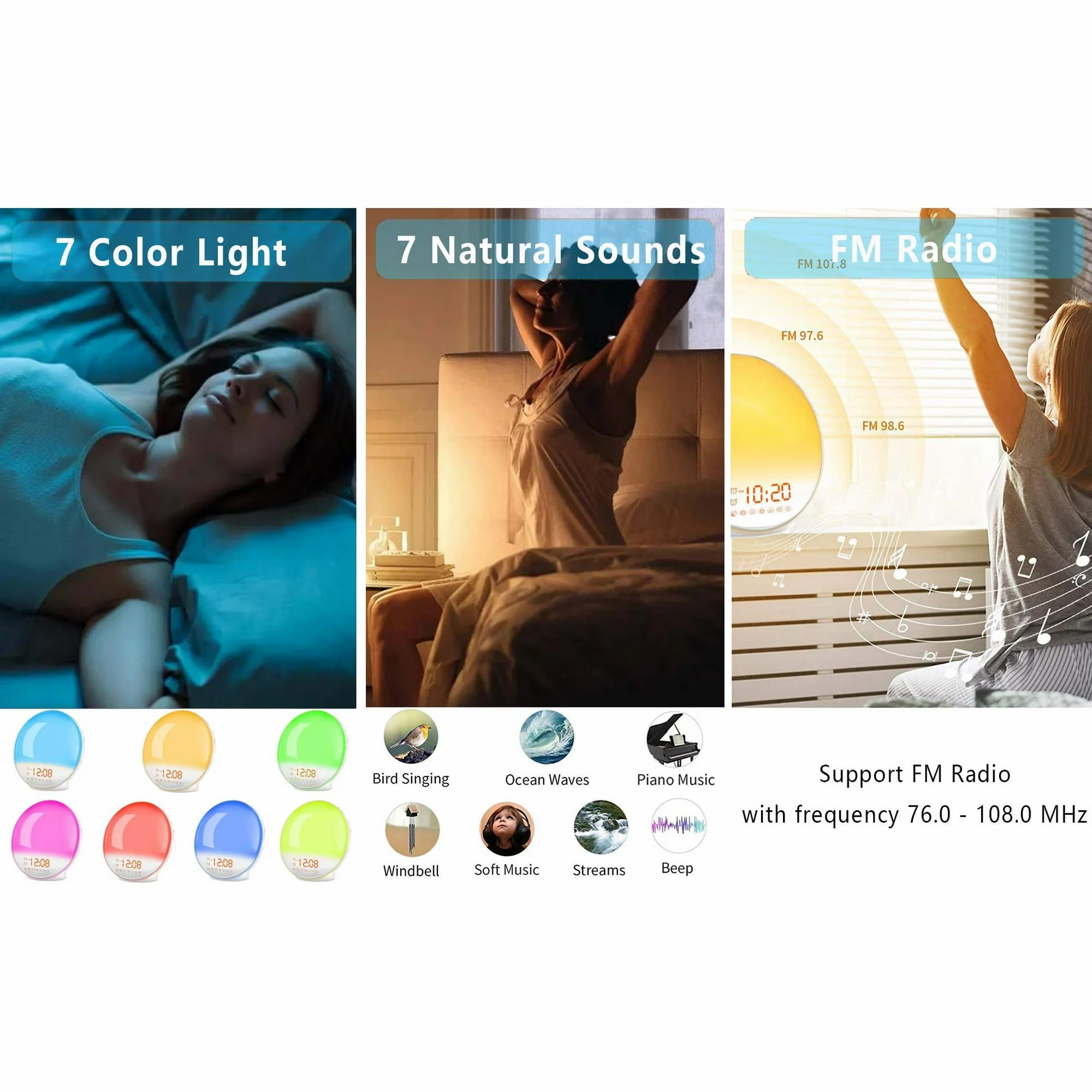 Wake Up Light Sunrise Alarm Clock ,Heavy Sleepers,Bedroom,with Sunrise Simulation,Sleep Aid,Snooze, Nightlight,Daylight,7 Colors,7 Natural Sounds,Ideal Gift