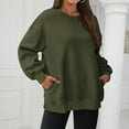 thumbnail image 4 of Fall Winter Women Sweatshirt Thickened Plush Round Neck Solid Color Loose Split Hem Pockets Pullover Mid Length Warm Sport Daily Wear Top, 4 of 8