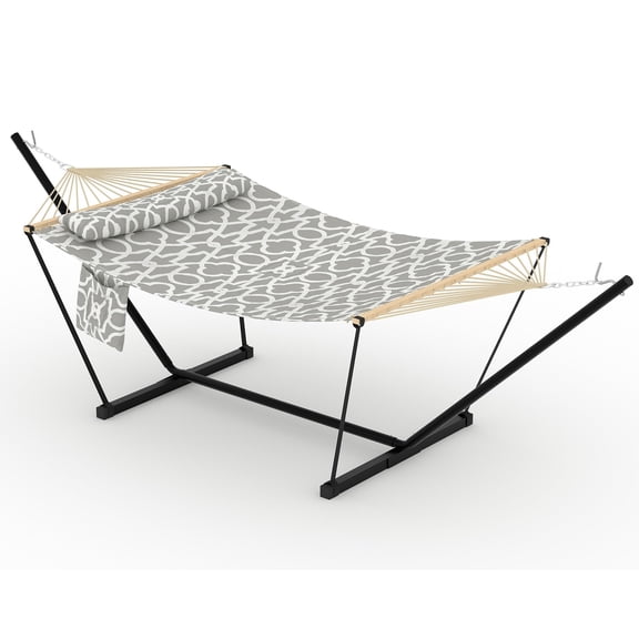 Outdoor Hammock with Stand, 2 Person Portable Hammock with Balance Rope & Pillow, 450 LBS Capacity, Heavy Duty Stand for Patio, Backyard, Garden, Beach