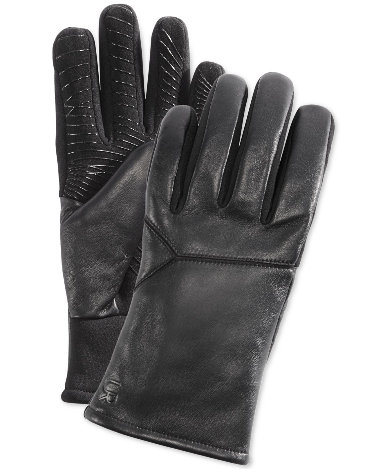 UR Powered Men's Leather Gloves Faux Fur Lined Touch Screen Black Size