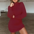 thumbnail image 2 of Lindreshi Fall Dresses for Women 2025 Homecoming Dresses Women's Casual Solid Slimming Waist Turtleneck Long Sleeve Sweater Dresses, 2 of 5