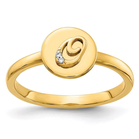 Solid 14k Yellow Gold Diamond Initial Letter O Ring Band Size 7