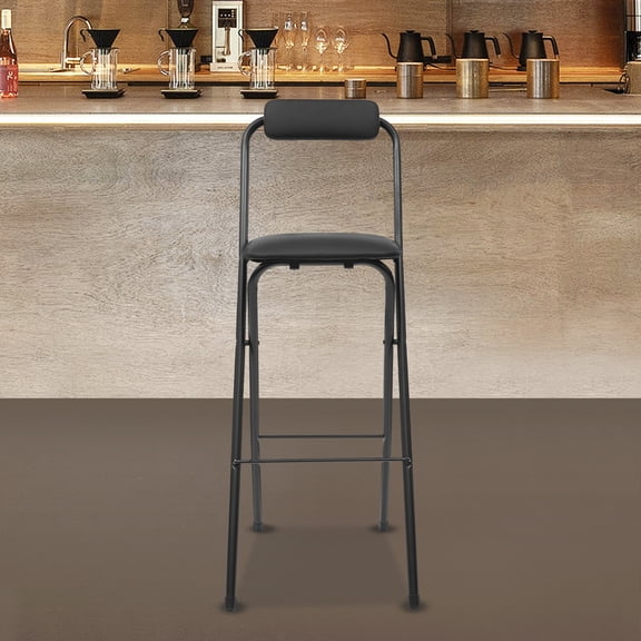 Tall Foldable Stool Chair Portable Black 70cm Folding Bar Stool with Backrest