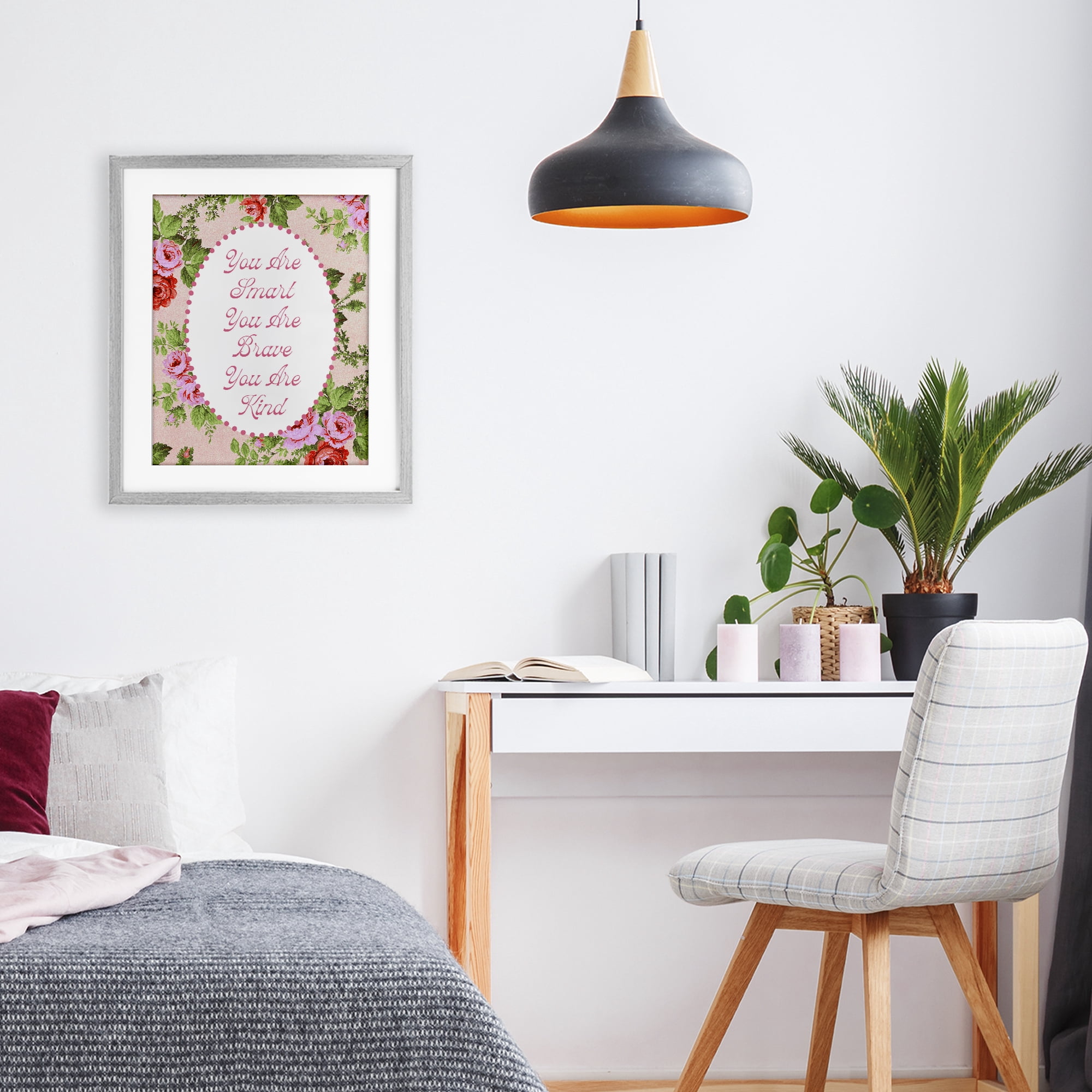 Stupell Industries Smart Brave & Kind with Vintage Florals Gray Framed Print Under Glass, design by Lil' Rue