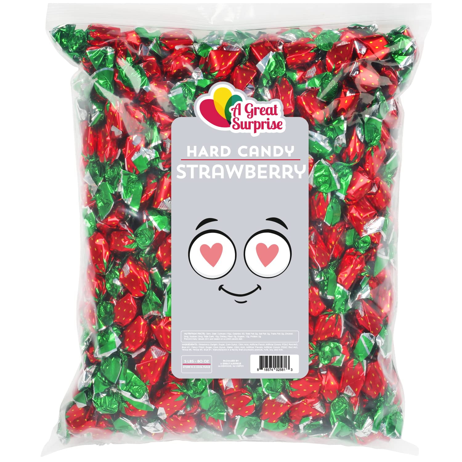 Strawberry Hard Candy - Strawberry Filled Bon Bons - Bulk Candy - 5 LB
