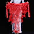 thumbnail image 4 of Womens Sequin Hip Scarf Skirts Belly Dance Triangle Waving Cut Tassel Highlight Mesh Skirt Waist Chain Red, Free Size, 4 of 5