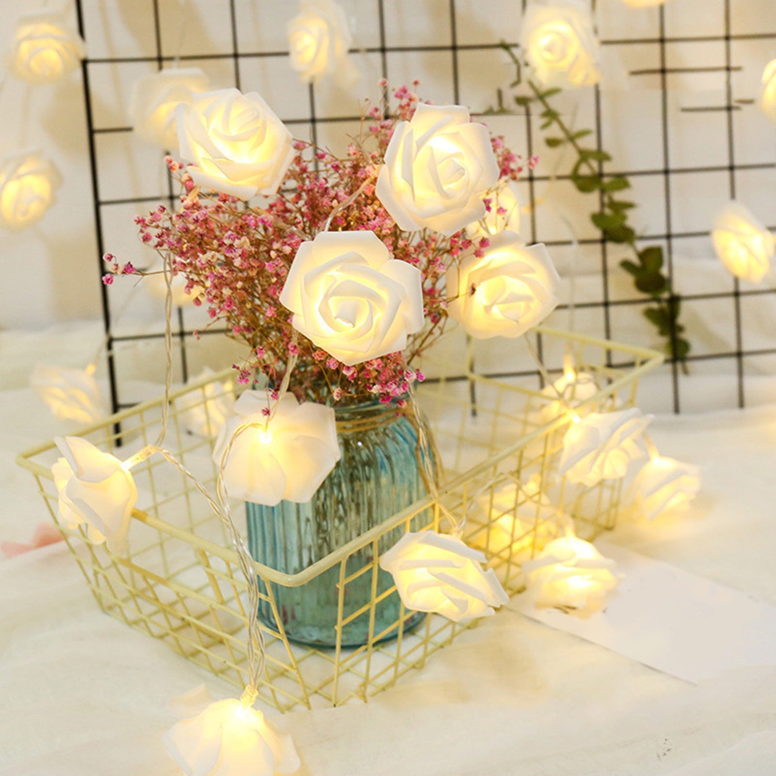 Flower String Lights, Artificial Rose Garland with Lights, Battery