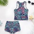 thumbnail image 6 of COEQINE Girls Two Piece Tankini Swimsuit Racerback Bathing Suit with Chest Pad, Summer Hawaiian Swimwear with Boyshort for Kids 6-7 Years, for Water Play, Blue Purple Leopard Print, 6 of 8