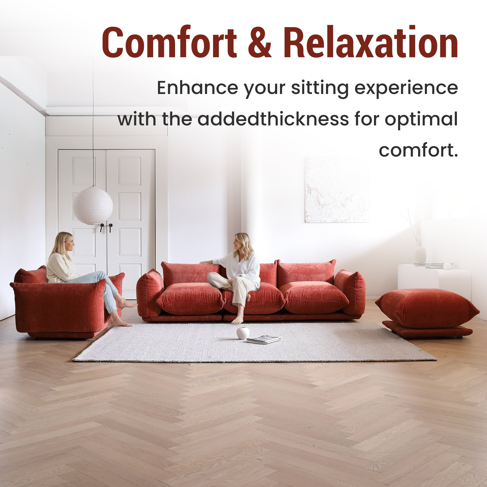 Magic Home Convertible Sectional Sofa Modular Couch Floor sofas Foam Couch L-Shaped Modern Sectional Sofas Chenille Modular Sofas Orange Sectional Sofas for Living Room Sets Sectional, Orange