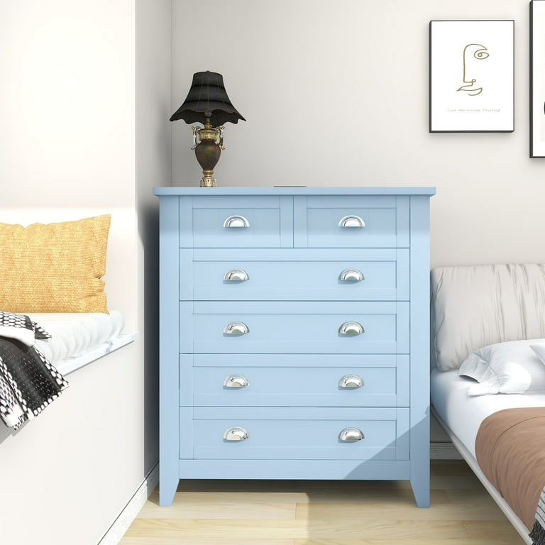 HIUU Tall Chest of Drawers for Bedroom,Blue 6 Drawer Dresser,Retro Dressers & chests of drawers with Shell Handles HIUU Tall Chest of Drawers for Bedroom,Blue 6 Drawer Dresser,Retro Dressers & chests of drawers with Shell Handles