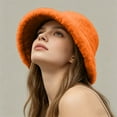 thumbnail image 4 of Fuzzy Bucket Hats for Men Fall Fashion Fleece Furry Wide Brim Plush Faux Fur Women's Hats & Caps Orange, 4 of 9