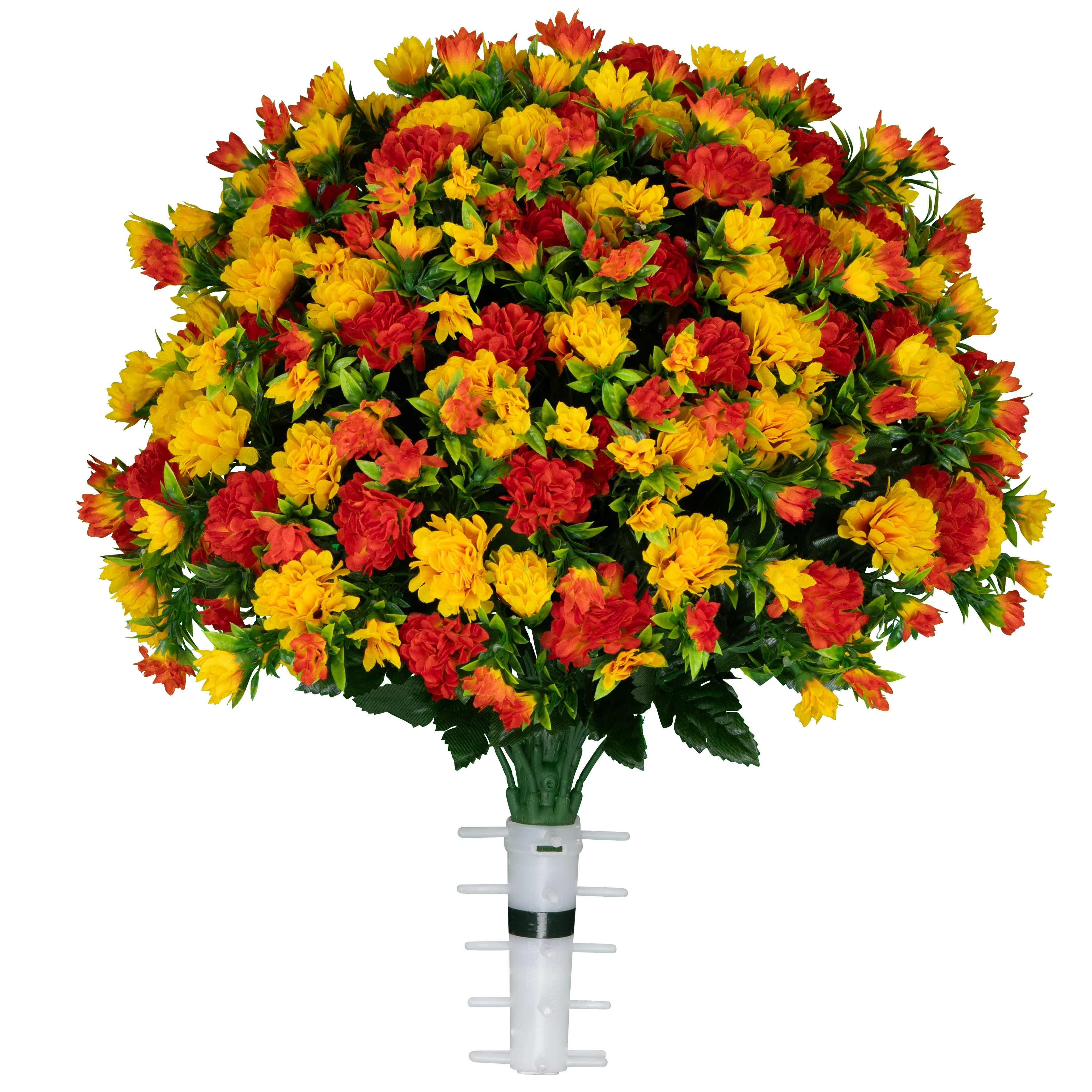 Sympathy Silks Artificial Cemetery Flowers Sunset Orange Garden Mums Bouquet & Saddle