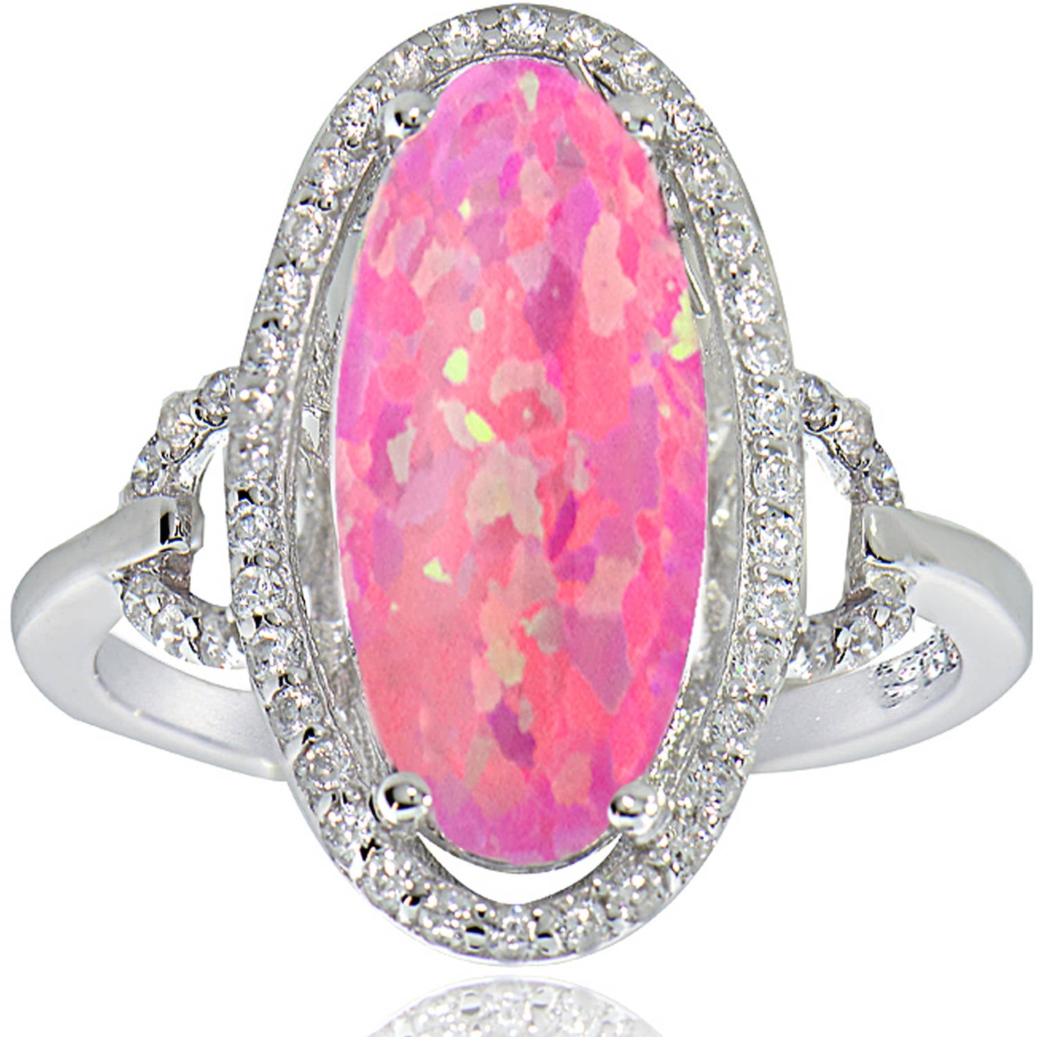 Created Pink Opal and CZ Sterling Silver Oval Ring - Walmart.com