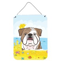 English Bulldog Summer Beach Wall or Door Hanging Prints