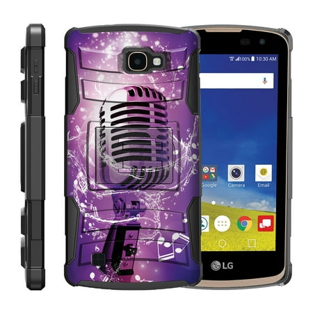 TurtleArmor ® | For LG K4 | LG Optimus Zone 3 | LG Spree | LG Rebel [Hyper Shock] Hybrid Dual Layer Armor Holster Belt Clip Case Kickstand - Purple (Best Clip On Microphone)