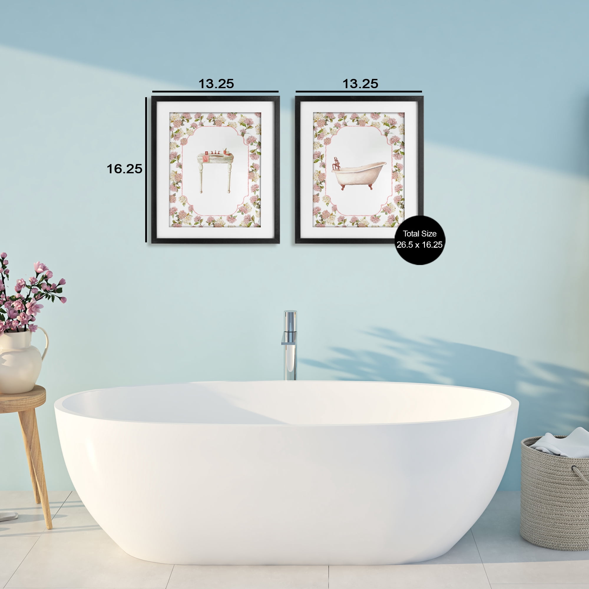 Stupell Industries Elegant Hydrangeas Bathroom 2 Piece Black Framed Print Under Glass Set, design by Carol Robinson