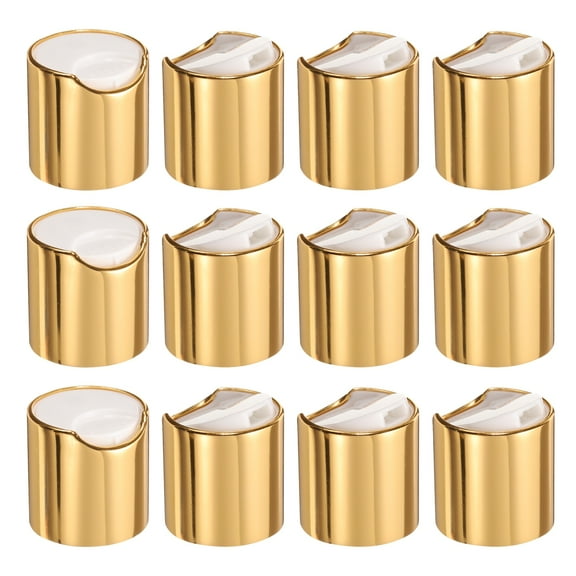 12pcs Aluminized Plastic Disc Top Caps, 24/410 Durable Press Caps for Squeeze Bottles, Gold White