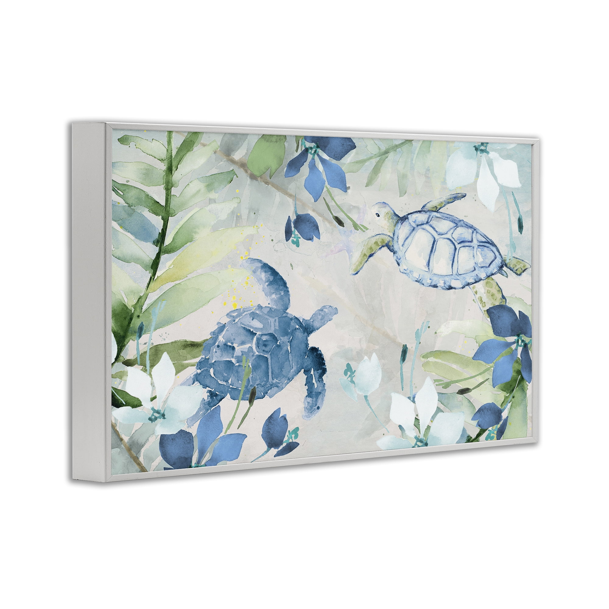 Stupell Industries Turtles Among Flowers Coastal Painting White Framed Art Print Wall Art, 18 x 12