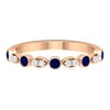 Rosec Jewels 3/4 CT Round Blue Sapphire Half Eternity Ring for Women, Bezel Set Blue Sapphire Semi Eternity Ring in Gold - September Birthstone Ring, Rose Gold, Size:US 5.00