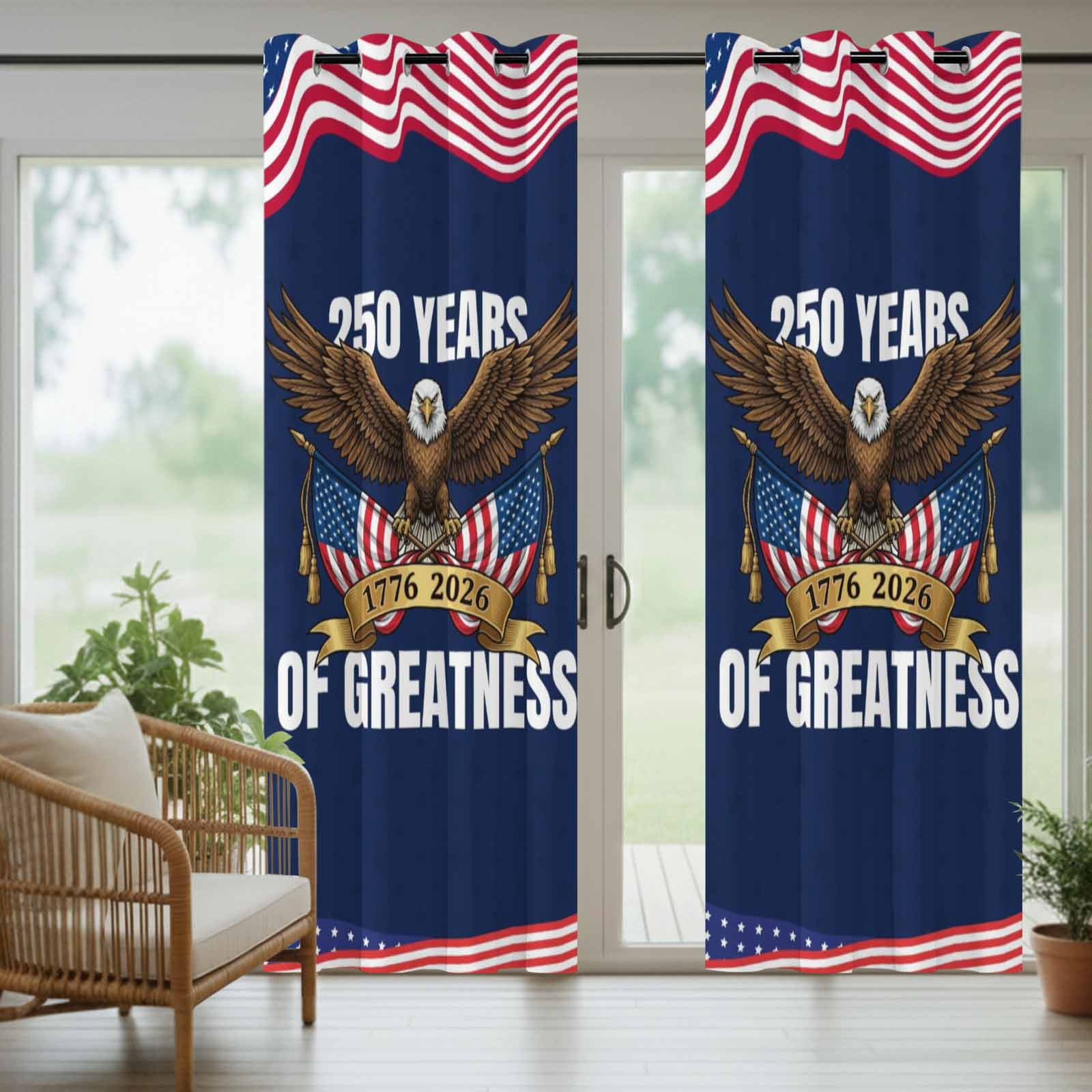 4th of July Outdoor Curtains for Patio, Years of Greatness Bald Eagle Blue Red USA Flag Sunshade Privacy Drapes Grommet Waterproof Outside Curtains for Porch/Cabana/Balcony 54"x 108", 1 Panel