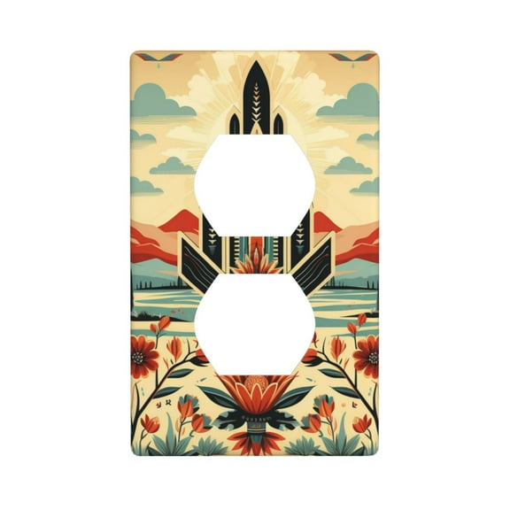 Duplex Light Switch Wall Plate 1-Gang Single Decorative Receptacle Outlet Covers - Retro Southwestern Style art