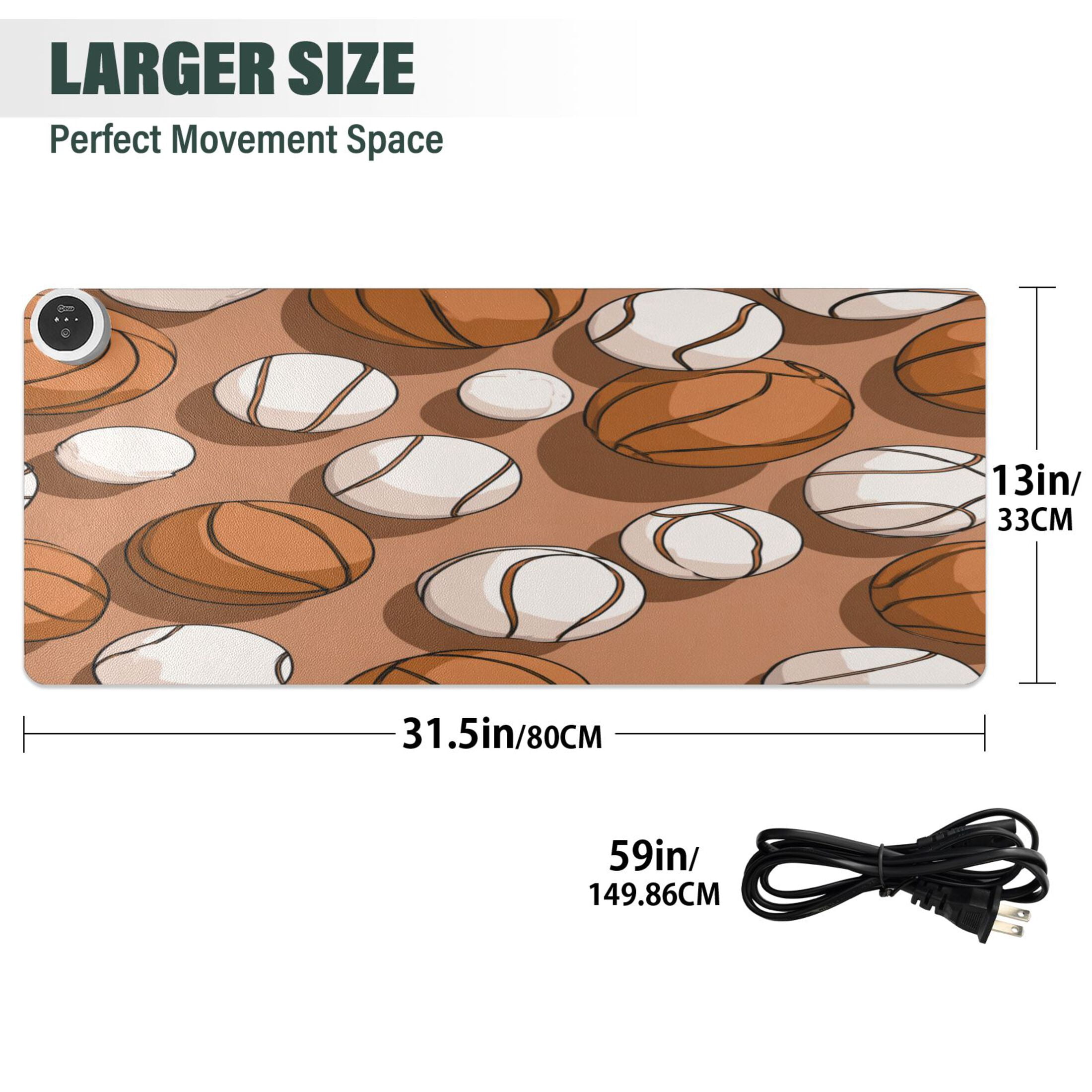 Large Heated Desk Mat Mouse Pad 31.5"x13"PU Leather Graphene Heating Desk Warmer with 3 Temperature Settings 110V US Plug Non-Slip Warm Pad for Home, Office, and Gaming Athletic Ball Collage Print