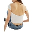 thumbnail image 4 of Diconna Women Short Sleeve Crop Tops Solid Color/Stripe Rib Knit Backless T-Shirts Summer Slim Fit Shirts Streetwear, 4 of 5