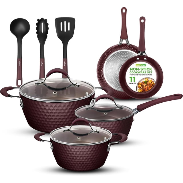 Induction Cookware Set, Ceramic Pots & Pans Set Non Stick, Saucepan, Frying Pans, Cooking Pots, Lids, Utensil - Stylish Kitchenware with Elegant, Diamond Pattern 11 Pc