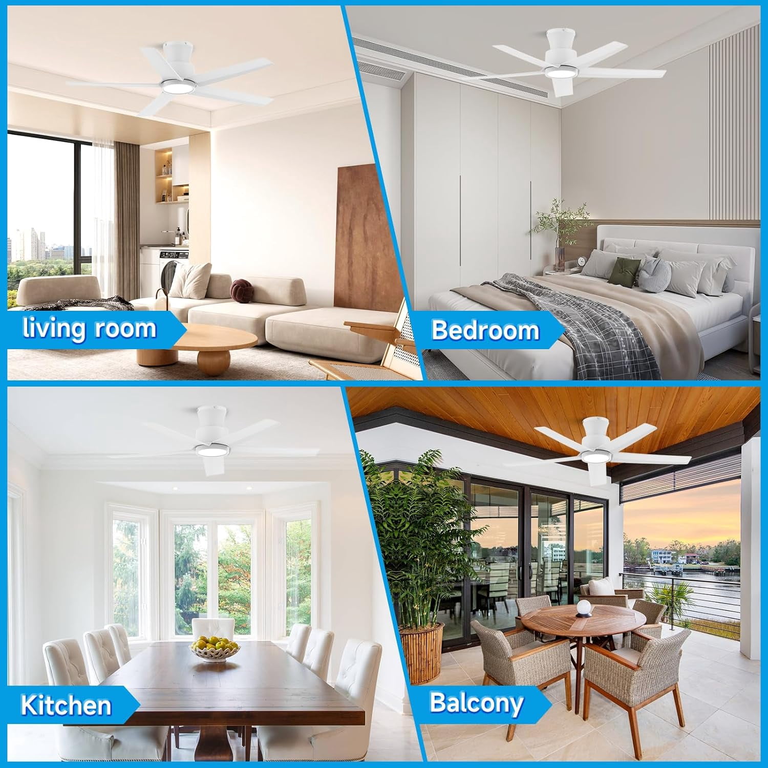 44 Inch White 5-Blade Modern Ceiling Fan, 3CCT Dimmable LED Light, Reversible DC Motor, Remote & 2/4/8H Timer for Bedroom Living Room Kitchen