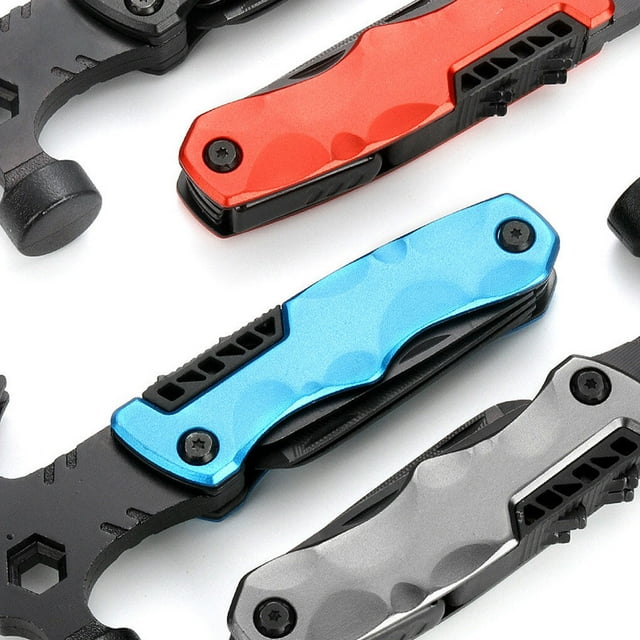 ruzhgo Pince Multifonction 13 en 1 Portable en Acier Inoxydable Griffe Marteau Multitool en Acier Inoxydable avec Gaine Camping Extérieur Fournitures d'Urgence Rouge
