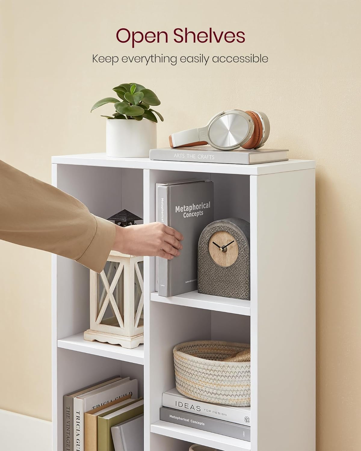 Bookcase, Bookshelf with 5 Compartments, Freestanding Shelves and Cube Organizer, Display Shelf for Small Spaces, White