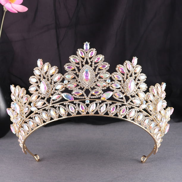 Zhuge Tiara de boda para novia, diadema de princesa, corona nupcial, joyería para el cabello con diamantes de imitación de cristal, decoración para novia, cumpleaños, graduación, boda (AB)