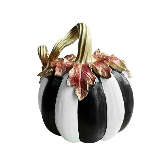 Black & White Checkered Pumpkin Decor - Resin Tabletop Centerpiece with Gold Accents - Perfect for Halloween & Thanksgiving Indoor/Outdoor Decor