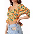 thumbnail image 2 of Lovito Boho Tropical Bishop Sleeve Sweetheart Lace Up Blouses, 2 of 5