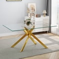 thumbnail image 1 of 51.18" Rectangular Clear Tempered Glass Dining Table,Stylish Design with Golden Metal Legs, Dining Table for Dining Room,Gold, 1 of 8