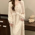 thumbnail image 5 of BiZtdJrK Flannel Pajama Dress Women Lace Patchwork Square Neck Long Sleeve Nightdress Fuzzy Cozy Winter Nightgowns Full Length Cute Sleepdress Beige XL, 5 of 6