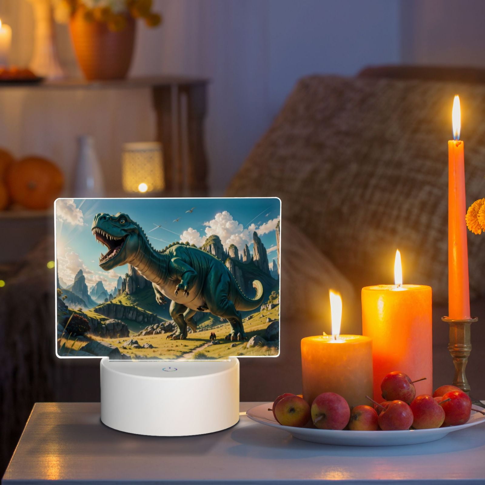 Vsdgher Cute Green Dinosaur Blue Sky Rectangular Acrylic Night Light Acrylic Sleep Night Light Friend Gifts for Birthday Gifts for Women Teens Boys Girls