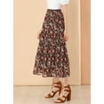 thumbnail image 4 of Unique Bargains Women's Floral Print Elastic Waist Ruffle Maxi Tiered Skirt, 4 of 6