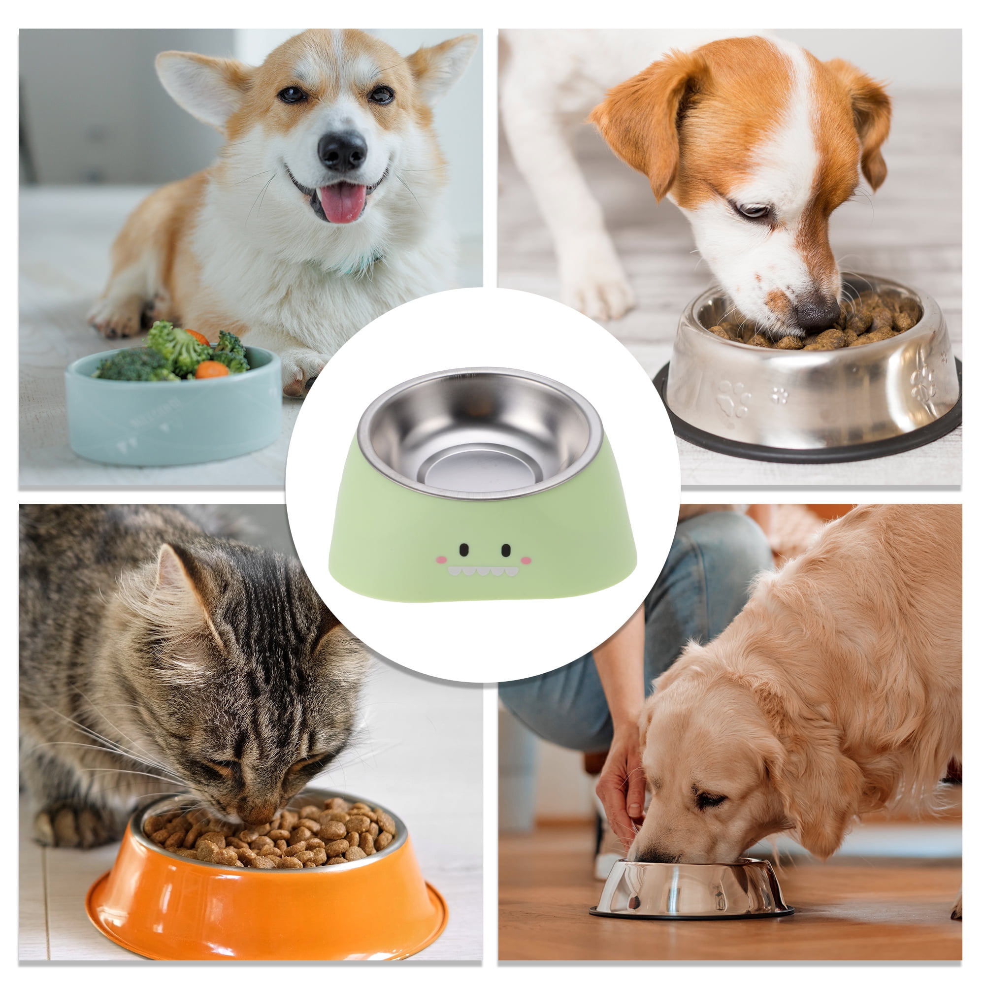 Unique Bargains Durable Dog Bowl for Indoor and Outdoor Use With Anti-Tip Design Green
