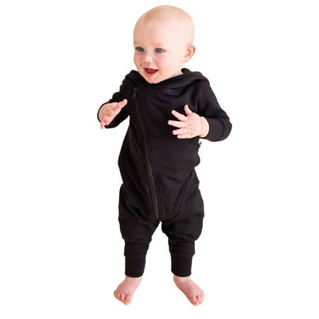 

Unisex Organic Cotton Asymmetrical Zip Romper - Jet Black Size 6-12 Months