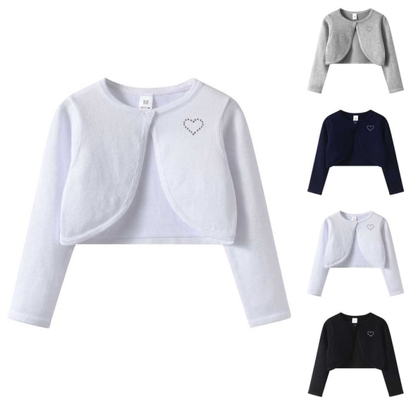 akafmk Cropped Cardigan for Girls Lightweight Bolero Shrug Crew Neck One-Button Knit Casual School Outerwear Fall Knit Sweater Cardigan, Size 2-3 Years