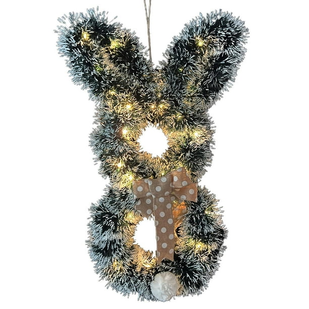 Warm light 5M Colgante de conejito de Pascua, corona de conejo Led plegable con adorno anudado para fiesta en casa, decoración de puerta delantera