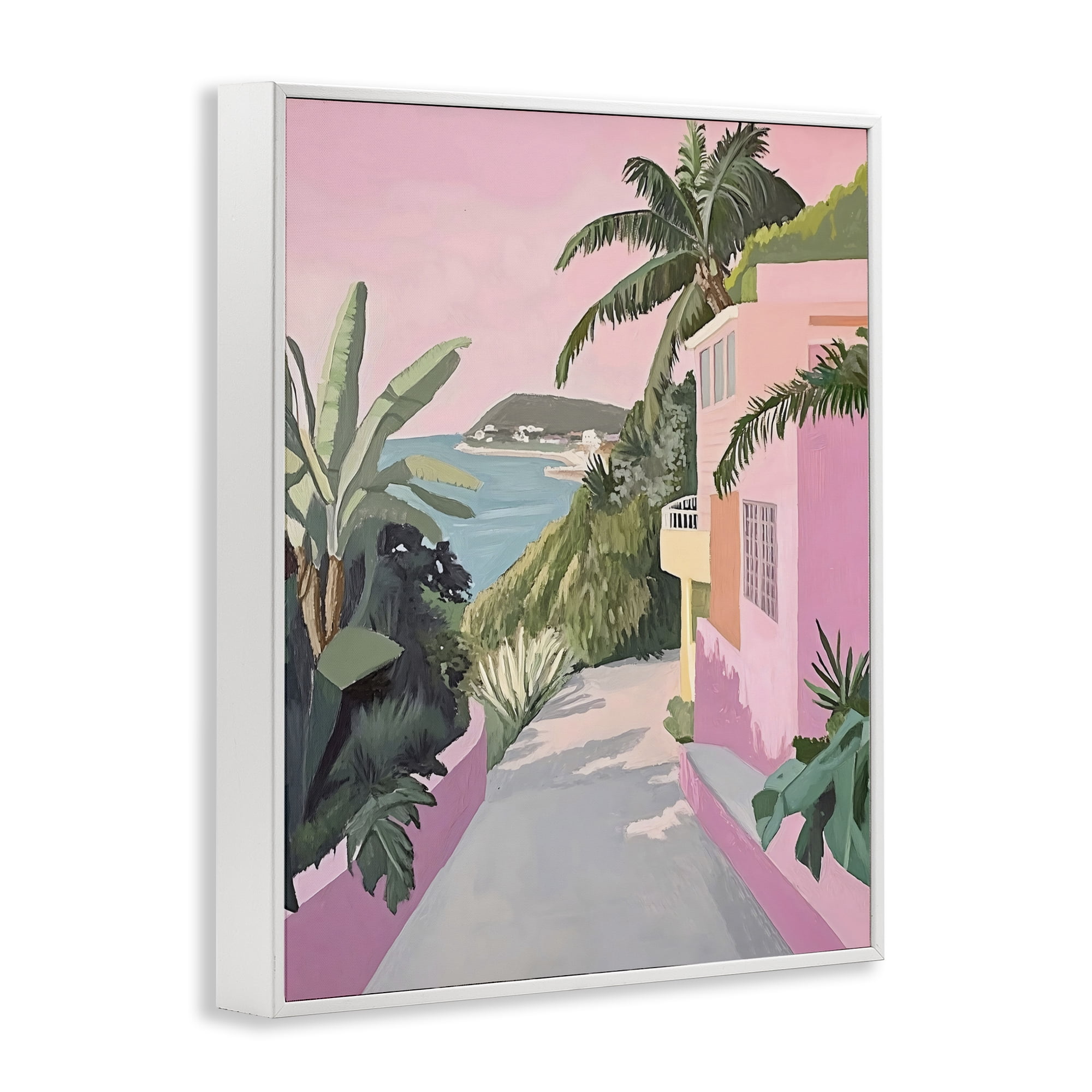 Stupell Industries Mediterranean Pink Coastal House White Framed Giclee Art, design by The Prints Vibe