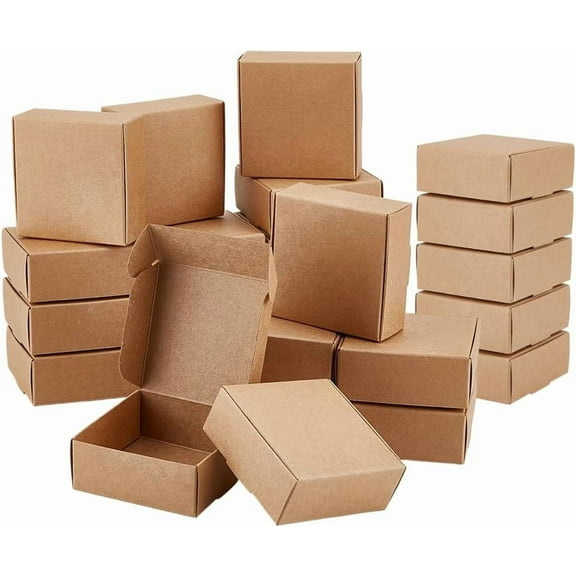 50Pcs Small Cardboard Boxes 3x3x1.2 Inch Square Jewelry Kraft Box Corrugated Mailer Box Brown Cardboard Present Boxes for DIY