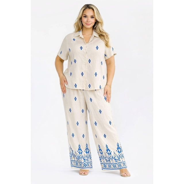 Conjunto bordado en contraste Roman Fashion /Tallas Extras, 5681 (Azul rey) beige 38